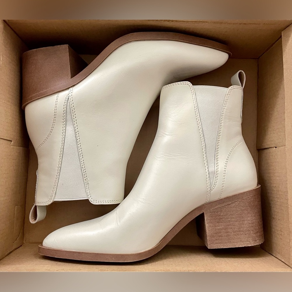 Steve Madden Bone Leather Ankle Boots | Chunky Heel Western | Size 8 NWT